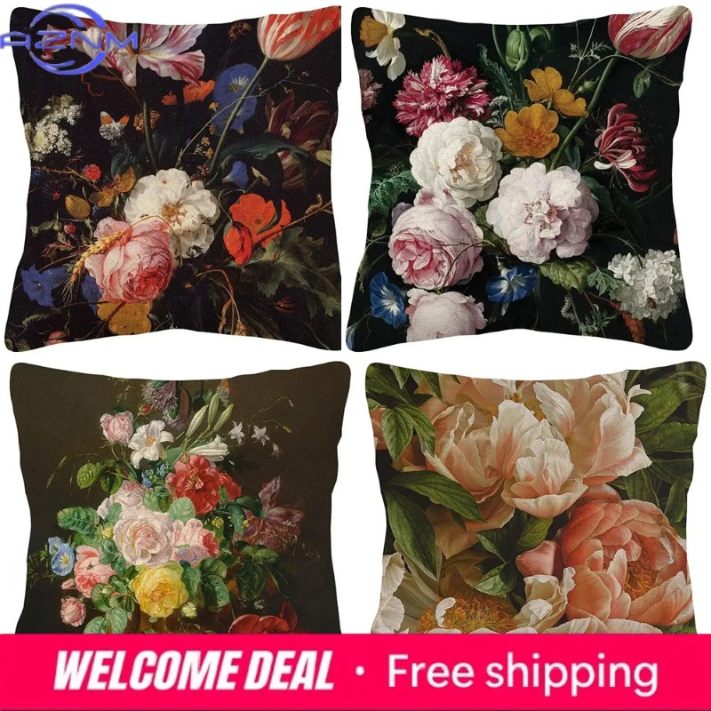 Quality Home Textiles - غطاء وسادة مزين برسومات زهور مرسومة