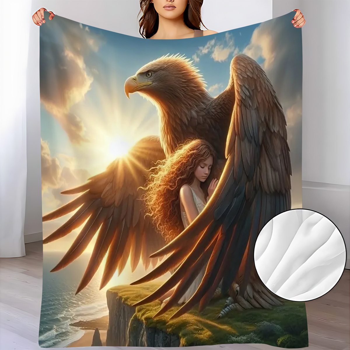 Sunrise Home Textiles & Apparel - بطانية فلانيل تصور نسرًا مهيبًا يحمي