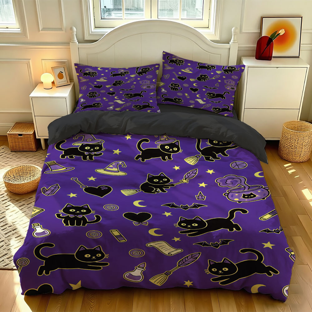 Home Textiles Bedding - طقم مفروشات سرير بتصميم قطة سوداء