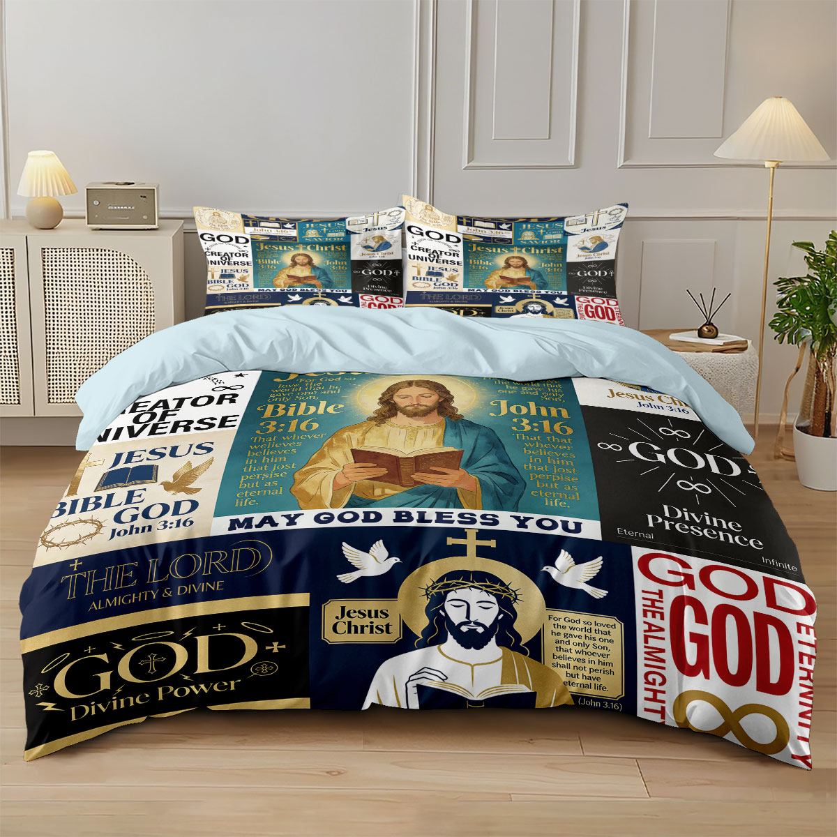 طقم غطاء لحاف مطبوع عليه صورة  - مراجعة Home Textiles Bedding وسعره