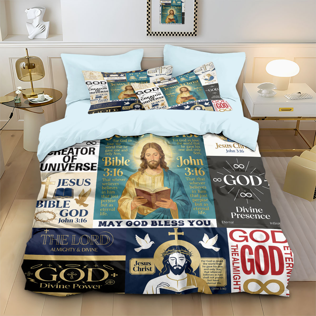 طقم غطاء لحاف مطبوع عليه صورة  - مراجعة Home Textiles Bedding وسعره
